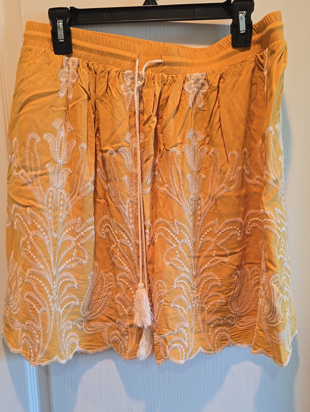 Soft Surroundings Mustard Embroidered Drawstring Skirt